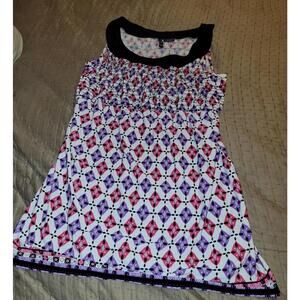 New Directions Women’s XL Sleeveless Smocked Geometric Tunic Top